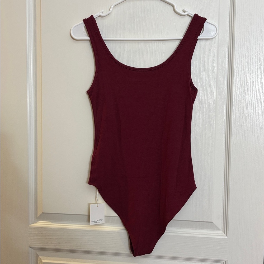 Maroon MANGOPOP Scoop Neck Sleeveless Bodysuit